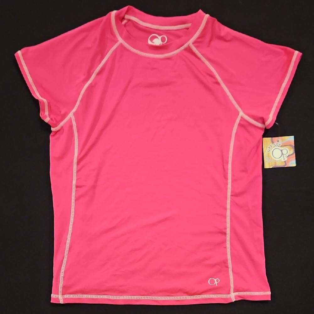 OP Vibrant Pink Sports Tee Girls Rash‎ Guard Size 14/16